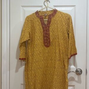 Yellow and Red Patterned Kurta